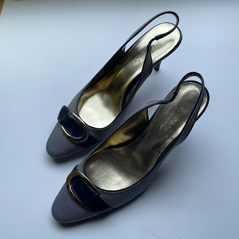 Joan and David C Jefia Navy fabric sling backs size 10M